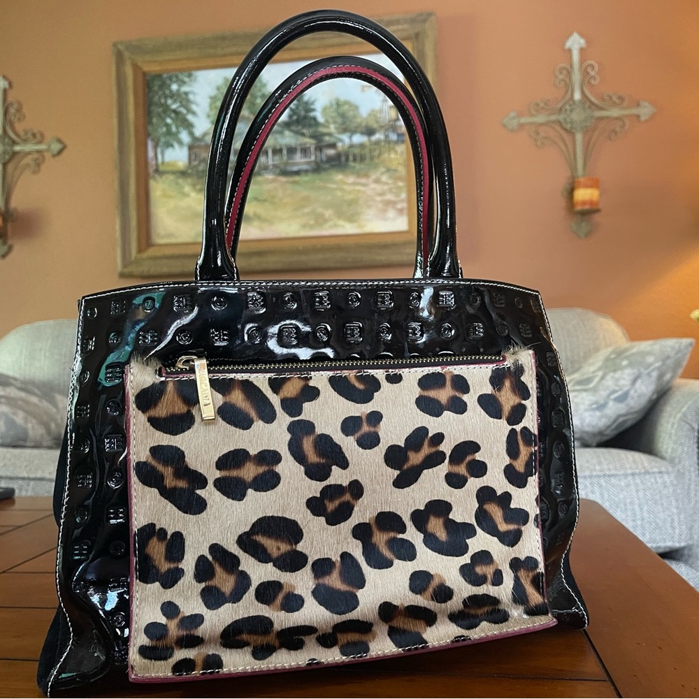 Large Arcadia Genuine Black Patent Leather
Handbag Tote Bag w/Calf Skin accent